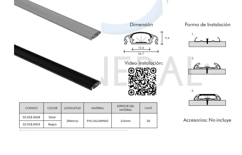 [02.018.0059] Perfil de Aluminio Gaby empotrable negro