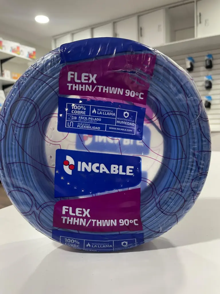 Cable Cu Flexible THHN/THWN 12  AWG 600 V 90 ºC Rollo 100 m (Azul) 