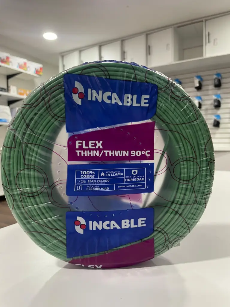 [23200203] Cable Cu Flexible THHN/THWN 12  AWG 600 V 90 ºC Rollo 100 m (Verde) 