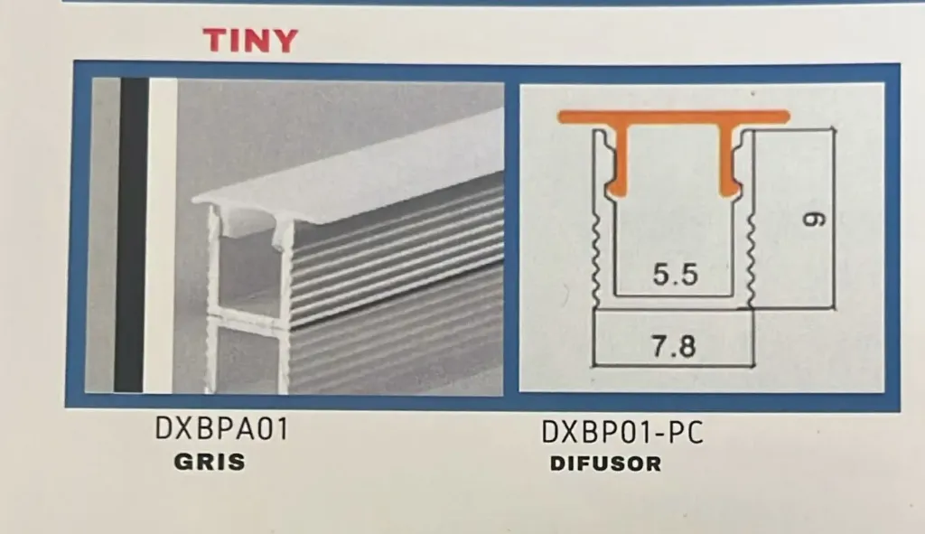 PERFIL DE ALUMINIO TINNY GRIS
