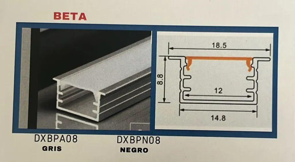 PERFIL DE ALUMINIO BETA GRIS