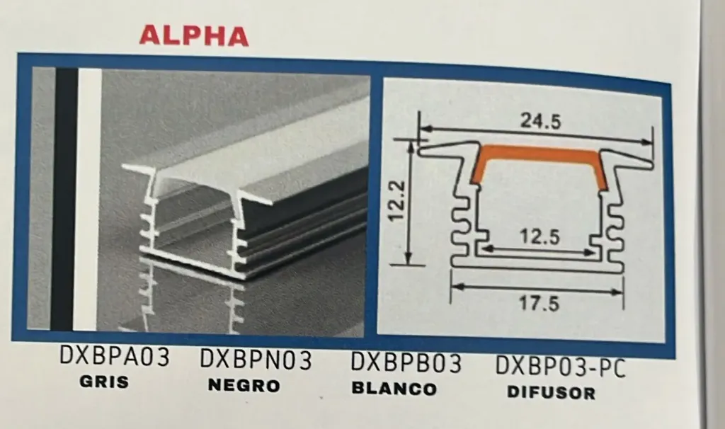 PERFIL DE ALUMINIO ALPHA NEGRO
