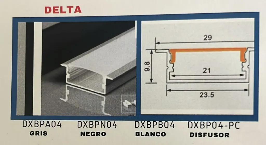 PERFIL DE ALUMINIO DELTA LITE GRIS