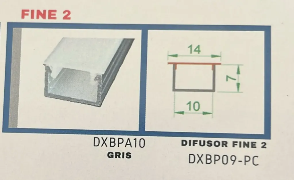 PERFIL DE ALUMINIO FINE 2 GRIS