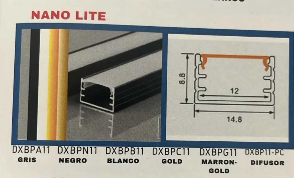 PERFIL DE ALUMINIO NANO LITE GOLD