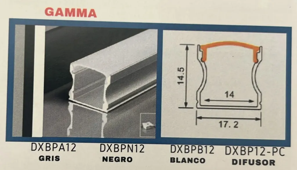 PERFIL DE ALUMINIO GAMMA GRIS