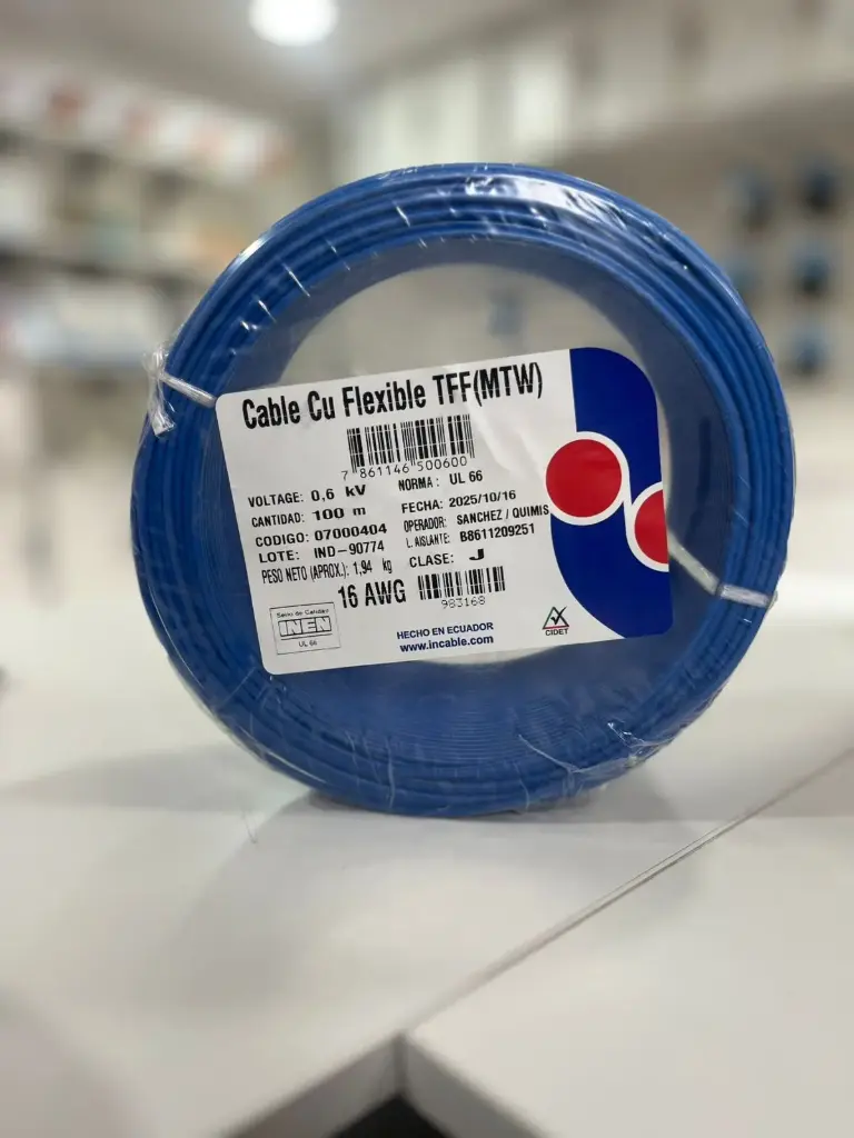 Cable Cu Flexible THHN/THWN 16 AWG 600 V 90 ºC Rollo 100 m (AZUL) 