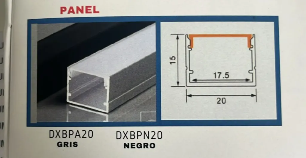 PERFIL DE ALUMINIO PANEL GRIS