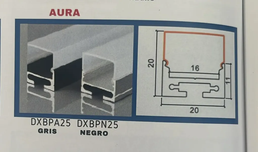 PERFIL DE ALUMINIO AURA GRIS